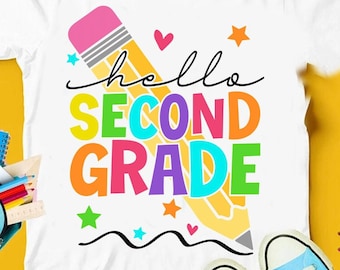 Hello Second Grade SVG PNG: Back To School Teacher Design (Digital Download)