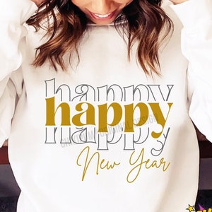 Happy Happy Happy New Year SVG, New Year 2024 Shirt SVG, Retro New Year SVG, Vintage Holiday Svg, Boho New Year