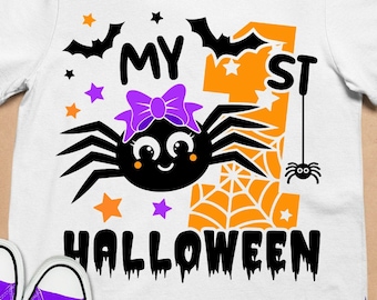 My 1st Halloween Girl Spider SVG PNG: Kids Halloween Cricut Silhouette Design (Digital Download)