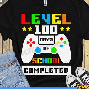 Niveau 100 dagen school voltooid SVG, 100 dagen jongensshirt SVG, 100 dagen school SVG, 100 dagen gamerboy