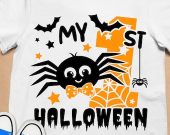 My 1st Halloween Boy Spider SVG PNG: Kids Halloween Cricut Silhouette Files (Digital Download)