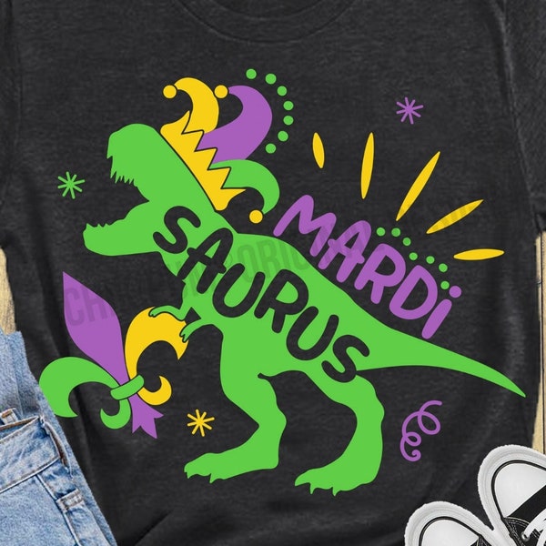 Mardi Saurus SVG, Mardi Dinosaur SVG, Mardi Gras kids shirt, digital cut files