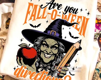 Fallen Sie O Ween Directions Gruseliger Lehrer Halloween Png, Lustiges Halloween-Hexe-Hemd Png, Lehrer-Png, Lehrer-Halloween-Hemd