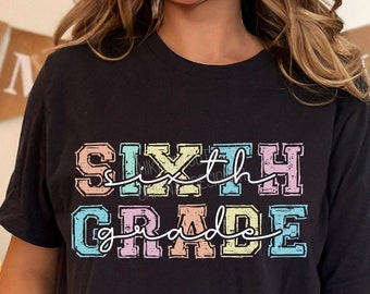 Sixth Grade Teacher Shirt PNG: Back To School Black Shirt Design (Digital Download)