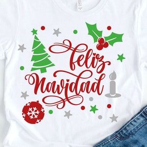 Feliz Navidad SVG, Merry Christmas SVG, Navidad en español PNG, Xmas Cricut-bestand svg warmteoverdracht, sublimatie, dtf