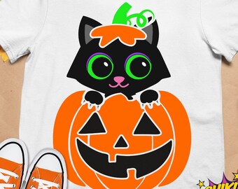 Gato en calabaza SVG PNG: Archivos de corte divertidos de Halloween para Cricut (Descarga digital)