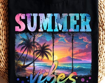Neon Summer Vibes PNG: Beach Tropical Design (Digital Download)