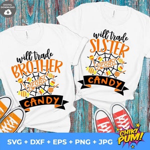 Tauschen Sie Bruder Schwester für Candy svg, lustiges Halloween-Svg-Bundle, Kinder-Halloween-Svg, Geschwister Frech-Svg, Cricut & Silhouette Png