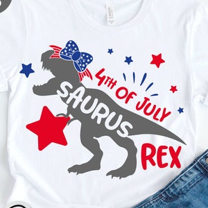 Patriotic Dinosaur Svg, 4th of July Svg, USA T-Rex Cut Files, Dino American Flag Svg, Independence Day Girl Svg, Silhouette, Cricut