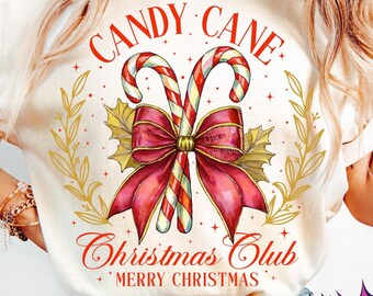 Candy Cane Christmas Club PNG: Coquette Christmas Design (Digital Download)
