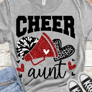 Jubeln Tante svg, Fußball Leopardenmuster Herz svg, Leopard Glitter Red Cheerleader SVG, Cheer Group Shirts svg, Eisen auf Png