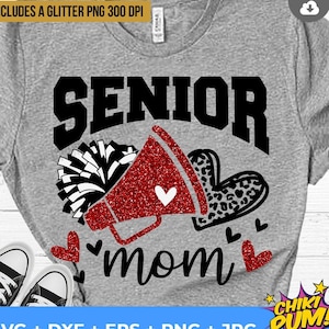Senior Mom Svg, Senior Cheer Mom svg, Football Leopard Print Heart Svg, Leopard Glitter Red Cheerleader Svg, Iron On Png