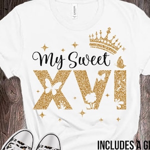 My Sweet XVI SVG, My Sweet Sixteen svg, My Sweet 16 svg, Sweet XVI glitter png