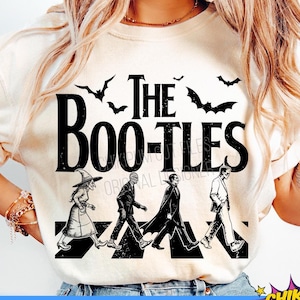 Paródia de The Boo-tles Halloween PNG, Sublimação de Abbey Road, Monstros de Halloween Png, Múmia de Bruxa Vampira, Design de Camiseta de Temporada Assustadora