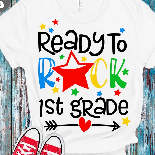 Ready To Rock First Grade, 1st day of First Grade, Back To School, Hello 1st Grade, 1st Grade clipart, Cute First Grade, Cut File, SVG