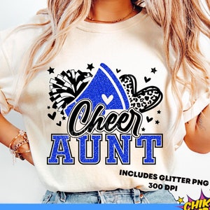 Jubeln Tante SVG, Fußball Leopard Print Herz SVG, Leopard Glitter Blau Cheerleader SVG, jubeln Varsity SVG Png, Aufbügeln Png
