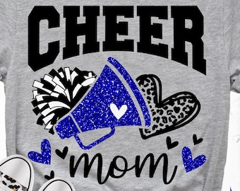 Cheer Mom Svg, Football Leopard Print Heart Svg, Leopard Glitter Blue Cheerleader Svg, Cheer Group Shirts Svg, Iron On Png