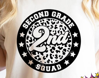 Squadra di seconda elementare con stampa leopardata SVG PNG: File per maglietta da insegnante (download digitale)