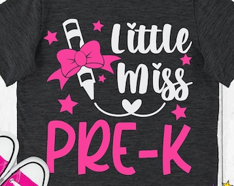 Little Miss Pre-K SVG PNG: Tillbaka till skolan tröja design klippfiler (digital nedladdning)