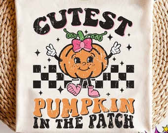 Cutest Pumpkin In The Patch SVG, Distressed Png, Retro Pumpkin Png, Fall Svg, Girl Halloween svg, Thanksgiving Png and Svg Files For Cricut