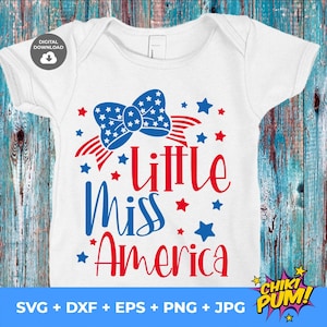 Little Miss America SVG PNG: 4th of July USA Flag Cut Files (Digital Download)