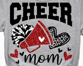 Cheer Mom Svg, voetbal Leopard Print Heart Svg, Leopard Glitter Red Cheerleader Svg, Cheer Group Shirts Svg, Iron On Png