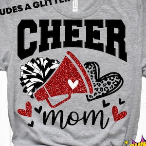 Cheer Mom Svg, Football Leopard Print Heart Svg, Leopard Glitter Red Cheerleader Svg, Cheer Group Shirts Svg, Iron On Png