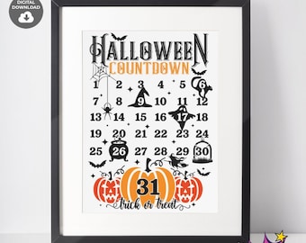 Letrero de cuenta regresiva de Halloween en formato SVG y PNG: Arte digital espeluznante (descarga digital)