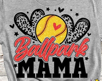 Ballpark Mama SVG Png, Softball Mama Svg Png, Leopard Print, Softball Mama Shirt SVG Png, Glitter Png Included