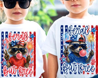 Feral But Free Raccoon PNG, 4th of July Boy Girl Sublimation Design (Digital Download)