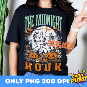 The Midnight Hour png, Halloween-sublimaties, vintage halloween, dansende skeletten, spookpompoen, spookbloemen, vleermuizen, grappige halloween