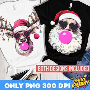 Retro Santa Weihnachten blasen Png, Rentier blasen, Weihnachten Sublimation digitaler Download, Vintage Weihnachten, 2 Designs