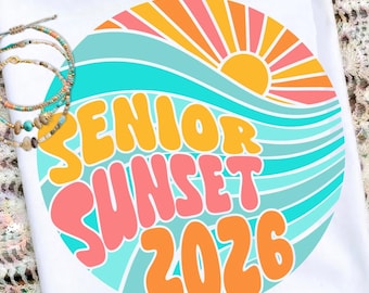 Retro Senior zonsondergang 2026 SVG PNG: Groovy Class of 2026 gesneden bestanden (digitale download)