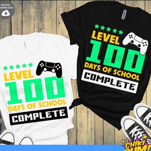 Niveau 100 dagen school volledige SVG, 100 dagen jongensshirt SVG, 100 dagen school SVG, 100 dagen gamer boy
