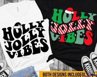 Holly Jolly Vibes SVG PNG: Retro Christmas digital design cut files (Digital Download)