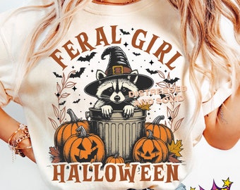 Feral Girl Halloween Raccoon PNG: Funny Fall Design (Digital Download)