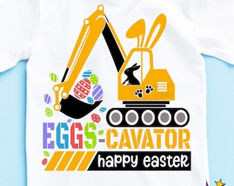 Eggs-cavator SVG, Easter boy SVG, Eggscavator SVG, Kids Easter svg, Easter boy shirt svg, Color and Black designs included