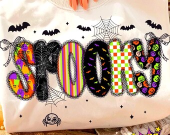 Retro Halloween Spooky Coquette Png, Halloween Neon Fall, Spooky Checkered png, Halloween Girly png, Fall png, Sublimation png