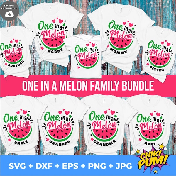One In a Melon SVG Bundle, Watermelon Birthday SVG, One In a Melon Family Bundle, Summer svg, Watermelon svg, Birthday Party Matching Shirts