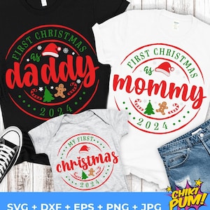 Mijn eerste kerst-SVG, eerste kerstmis 2024 svg, eerste kerst als mama SVG, eerste kerst als papa SVG, 1e kerst familiebundel