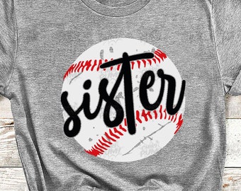 Baseball Sister SVG PNG: File di taglio con design grunge effetto invecchiato (Download digitale)