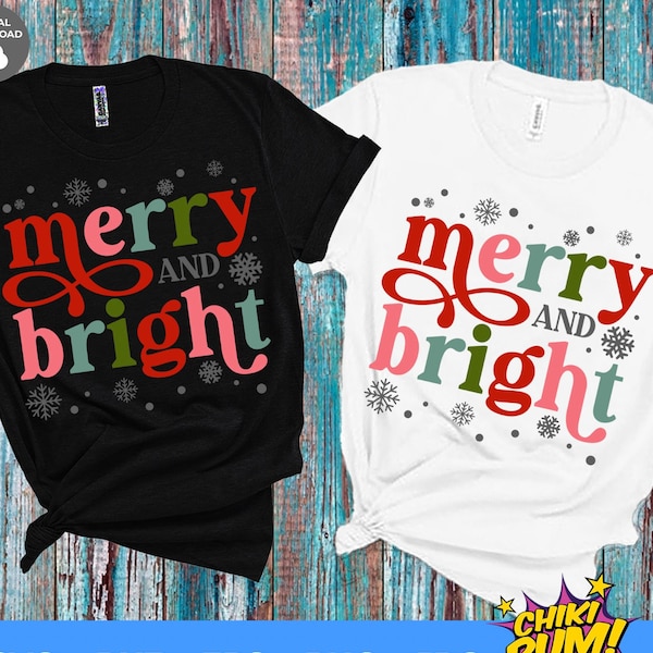 Merry And Bright Svg Png, Retro svg, Christmas Svg Cut File, Shirt Svg, Sublimation Design, Cricut, Silhouette, Digital Download
