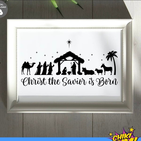 Christ the savior is born svg, Nativity scene svg, Christmas svg, Holiday Decoration Decal, Vinyl Cut File, Nativity Cricut svg