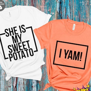 Ella es mi batata, yo ñame, paquete divertido de pareja de amor Svg, camisetas de viaje de pareja Svg, camisetas de Acción de Gracias, camisetas divertidas de parejas