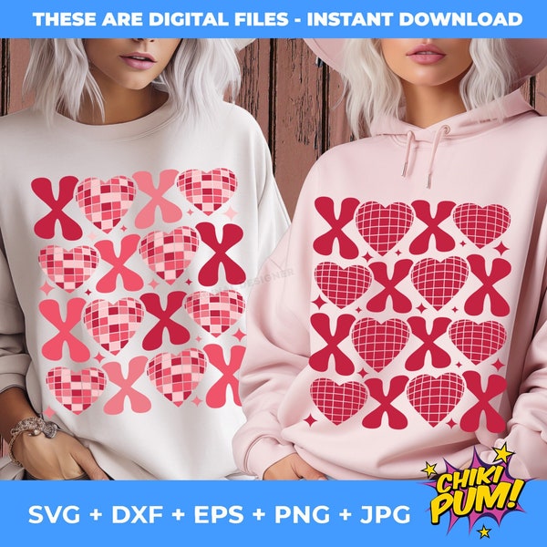 Xoxo SVG, Xoxo Png, Retro Valentine SVG, Hugs and Kisses SVG, Trendy Valentine Svg, Valentine’s day Svg for Cricut and Sublimation Png
