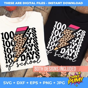 100 Dias de Aula (SVG), Lápis de Leopardo com Raio (PNG), SVG, Professor 100 Dias (SVG), Camiseta 100 Dias de Aula (SVG), Volta às Aulas (SVG)