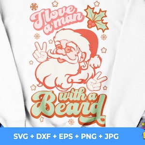 Eu amo um homem com barba svg, png, Retro Santa png, Download digital, Natal svg, arquivos de corte Santa svg e png