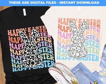 Happy Easter shirt SVG, Family Easter SVG, Groovy Easter SVG, Leopard Bunny Svg, Easter Family Svg, Png