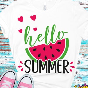 Hallo Sommer SVG, Sommer Schnittdatei, Wassermelone Melon SVG schneidedatei, lustiges Strand Urlaub Shirt, Sommerzeit, Instant Download