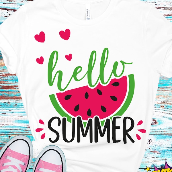 Hello Summer SVG, Summer cut file,  Watermelon Melon SVG cutting file, Funny Beach Vacation Shirt, Summer time, Instant Download